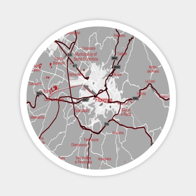 Florence red/ grey map Magnet by Mapmania